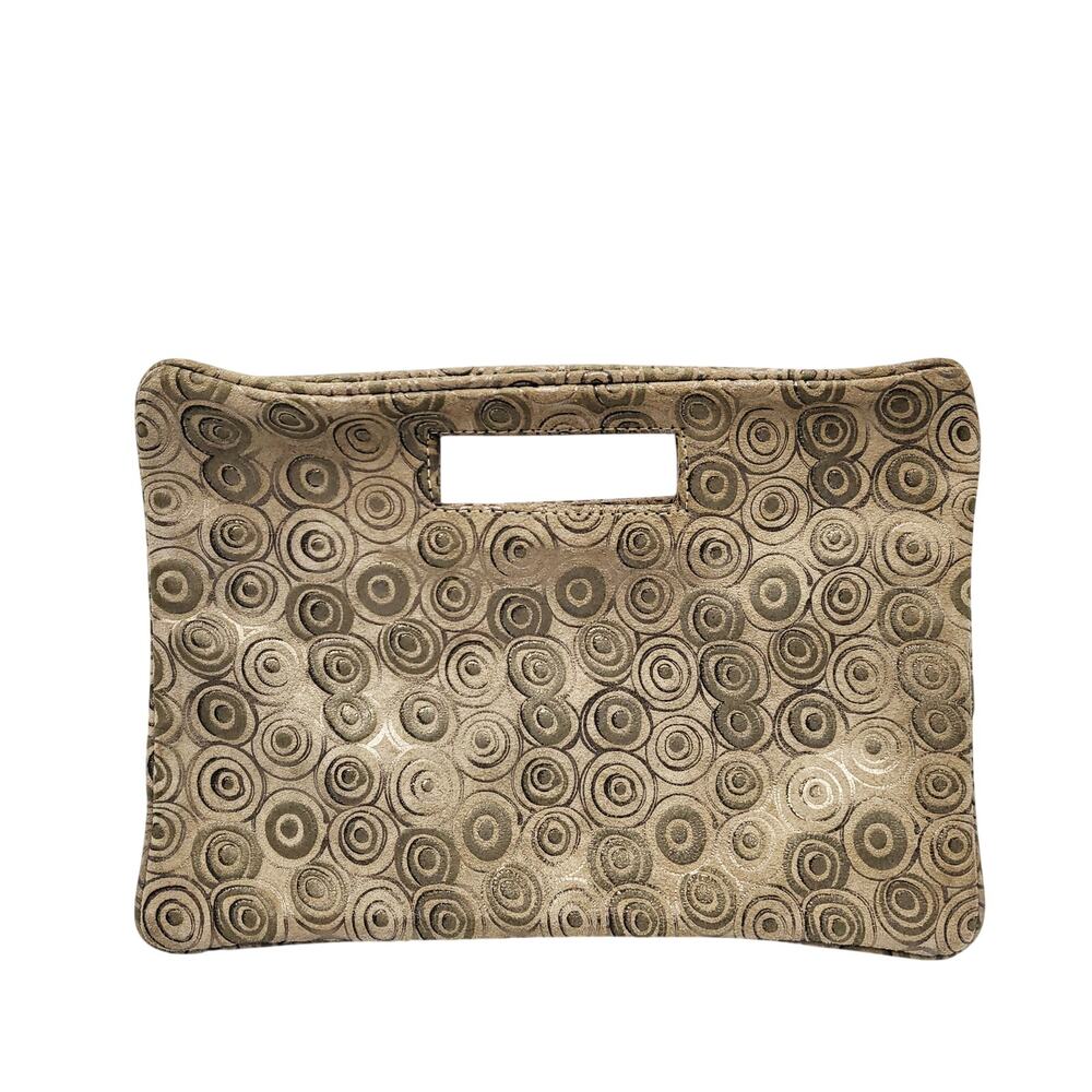 Taupe Grey Textured Circular Geometric Pattern Portfolio Clutch Bag Boho Chic